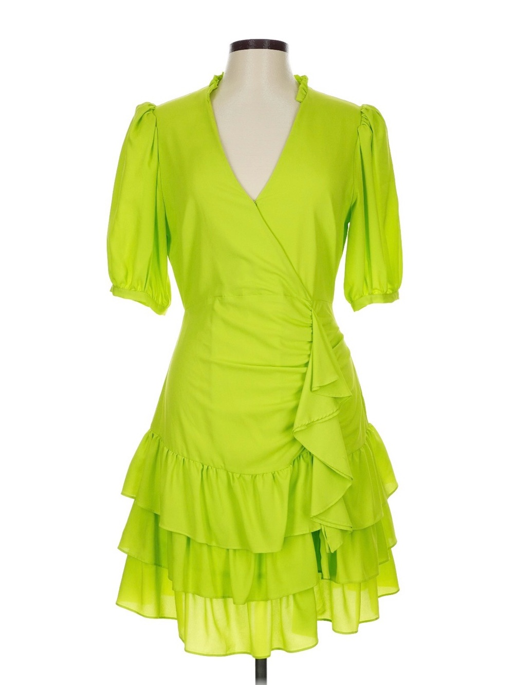 One33 Social‎ Lime Green Ruffle Wrap Mini Dress Size 10 Rush Week